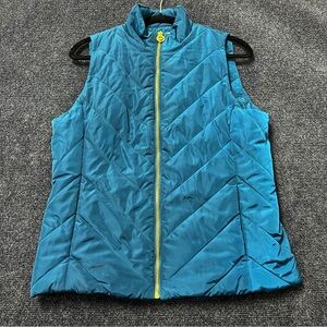 Michael Kors Teal Quilted Vest with Yellow Zipper Size S